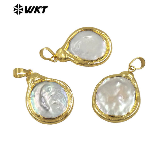 WT-JP402 New Arrivals Natural Freshwater Pearl Pendant With Gold Edged Simple Drop Shape Wholesale Jewelry for Handmade DIY