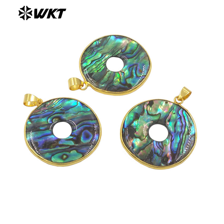 WT-JP406 Beautiful Fashion Abalone Shell Gold Plated Pendant With Round Hole for Women Jewelry Design Accessories High Quality
