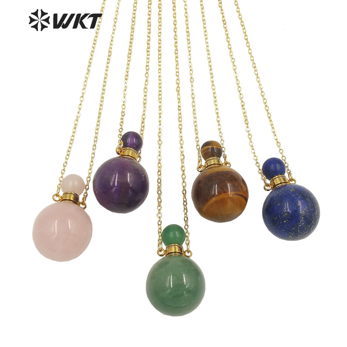 WT-N1442 WKT Best 2023 Newest Natural Aura Cluster Quartz Women Simple Hoop Aura Perfume Bottle Necklace