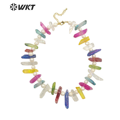 WT-N1400 Bohemian Vintage Women Jewelry Design Necklace Aura Crystal Quartz Strand Necklace Handmade Statement Necklace