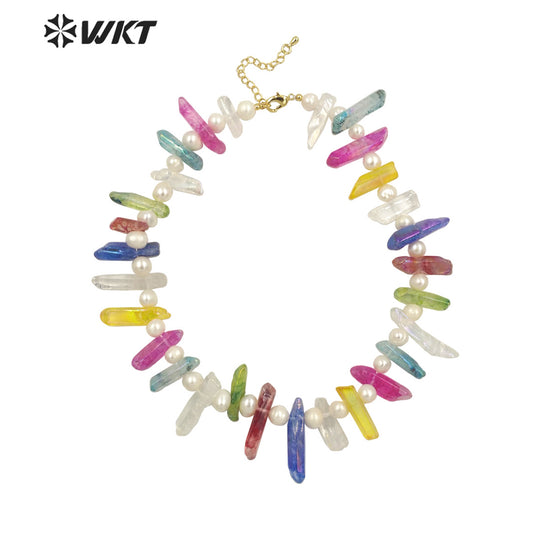 WT-N1400 Bohemian Vintage Women Jewelry Design Necklace Aura Crystal Quartz Strand Necklace Handmade Statement Necklace
