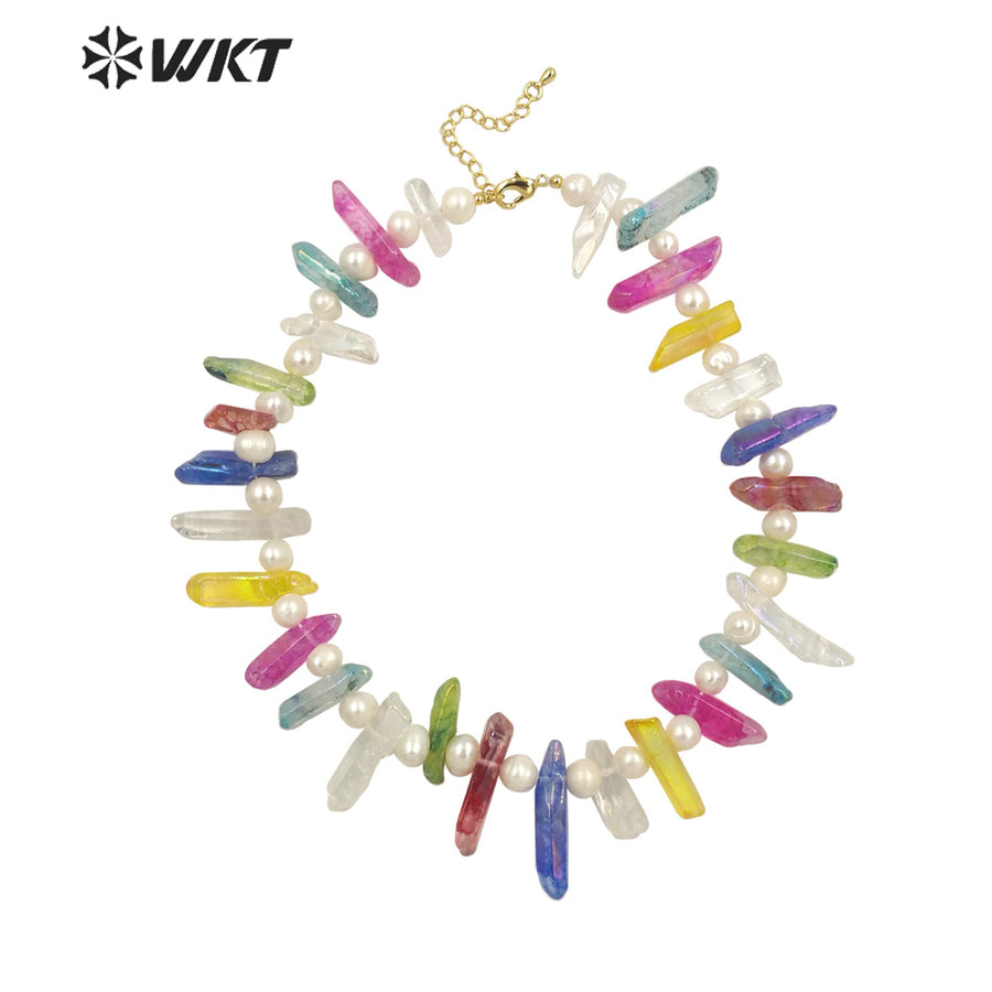 WT-N1400 Bohemian Vintage Women Jewelry Design Necklace Aura Crystal Quartz Strand Necklace Handmade Statement Necklace