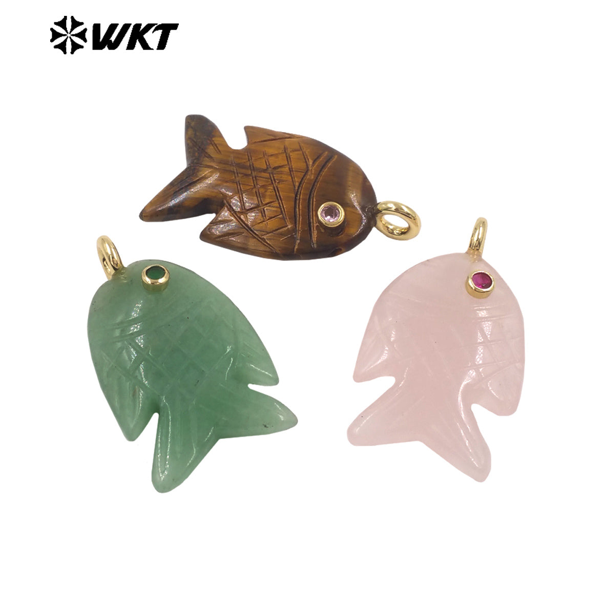 WT-P2137 Hot Sale Multi Natural Gemstones Setting In Zircon Gold Fish Shape Pendants As Women Fashion Necklace Accessories