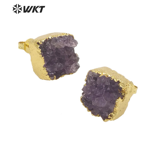 WT-E652 New Arrival Earrings Studs Wholesale Amethyst Stone Beautiful and Elegant Fashion Earrings for Lady As Luxury Gift