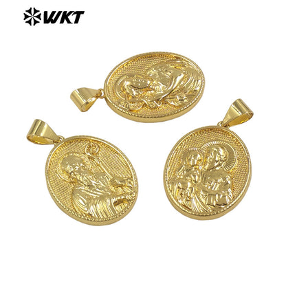 JFE144 18K Gold Plated God Religious Design Pendant Metal Yellow Brass Resist Tarnishable For Jewelry Handmade Wholesale