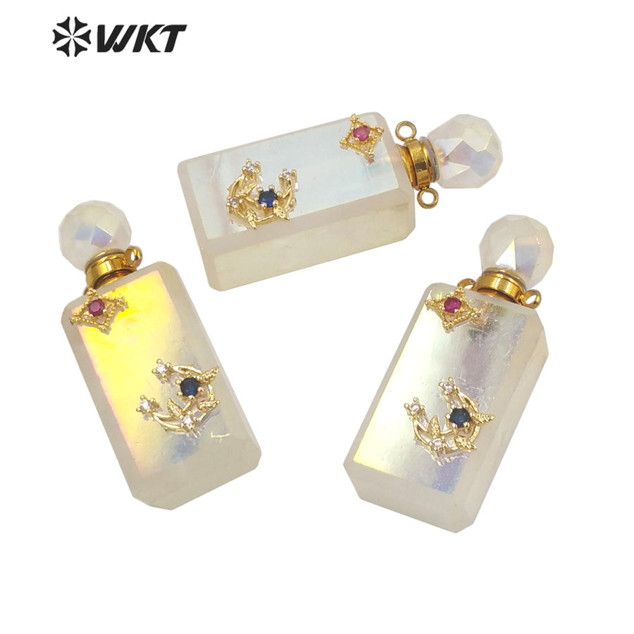 WT-P1692 Factory Directly Sale Fashion Angel Aura Crystal Quartz Stone Perfume Bottle Pendant Gold Cz Charm Crystal Pendant