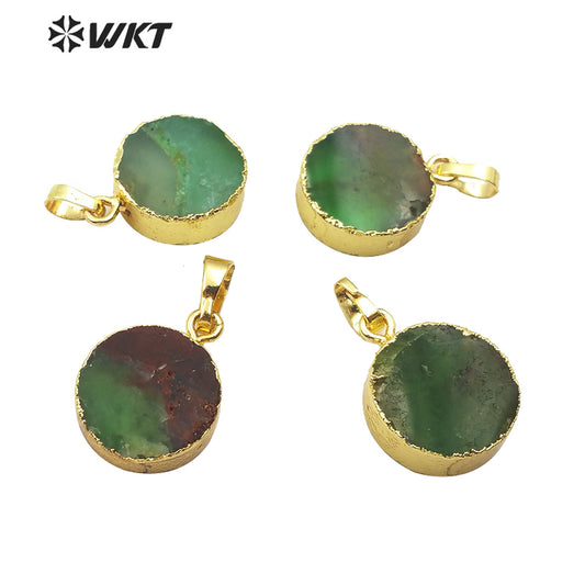 WT-P1509 Wholesale Natural Australia Chrysoprase Stone Pendant for Lady Gift Fashion Charm Jewelry Round Green Stone Pendant