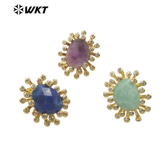 WT-ME092 Wholesale Newest Fashion square Gemstone with clear Cubic Zircon Around Setting Micro Pave Earrings Studs