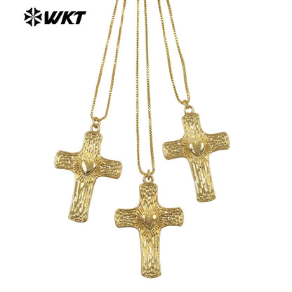 WT-JFN70 Good Quality Thin Chain With Yellow Brass Metal Cross Shape Pendant Necklaces For Friends Fashionable Jewelry Gift