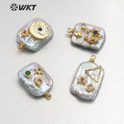 MP134 Newest High Quality Diversified Patterns Micro Pave Rectangular Pendant Sparkling Lady Jewelry Freshwater Pearl Pendant