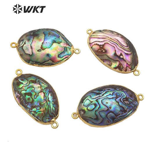 WT-C288 New Arrival Natural Abalone Shell Connector Double Hoops Connector Women Stylish Charm Jewelry Abalone Shell Pendant
