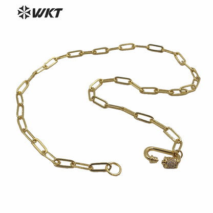 WT-N1223 Most Populared Hot Long Link Chain Necklace 18k Real Gold Plated Resist Tarnishable Brass Link Chain Necklace