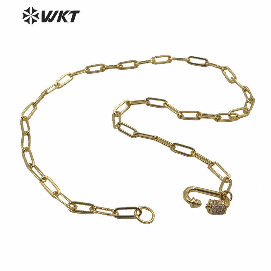 WT-N1223 Most Populared Hot Long Link Chain Necklace 18k Real Gold Plated Resist Tarnishable Brass Link Chain Necklace