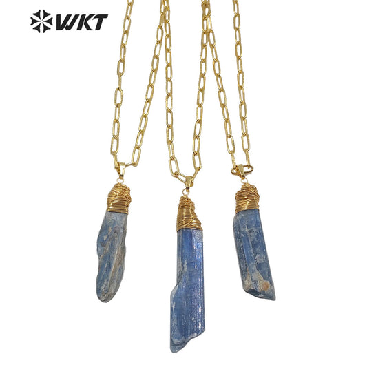 WT-N1221 Natural Blue Kyanite Necklace With Gold Plated Natural Stone Necklace Stylish Women Jewelry Blue Kyanite Necklace