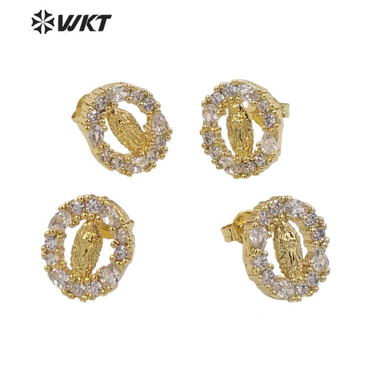 WT-ME101 Wholesale Newest Vintage Style Cubic Zircon Fashion Light Luxury With Enamel Micro Paved Earrings Studs