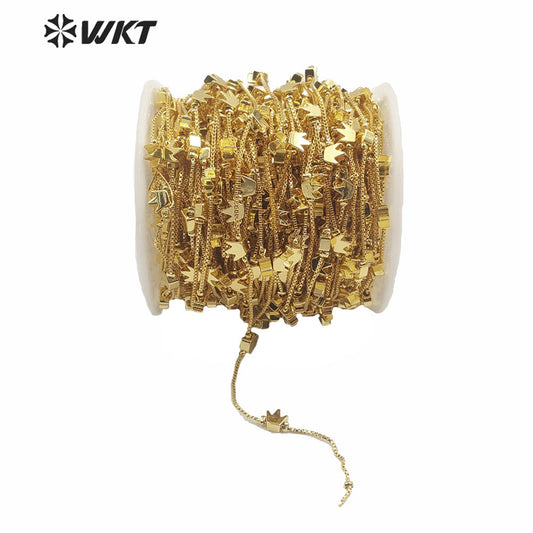 WT-BC134 Fashion 18k Gold Electroplated No Fade Jewelry Findings Chain Necklace Making Diy Brass Chain with Crown Charm Chain