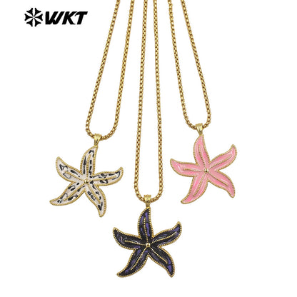 WT-JFN67 Sunmmer Trendy Gold Chain With Drop Oil Starfish Shape Pendant Necklaces For Women Seaside Vacation Wearing Jewelry