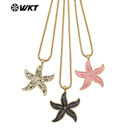 WT-JFN67 Sunmmer Trendy Gold Chain With Drop Oil Starfish Shape Pendant Necklaces For Women Seaside Vacation Wearing Jewelry