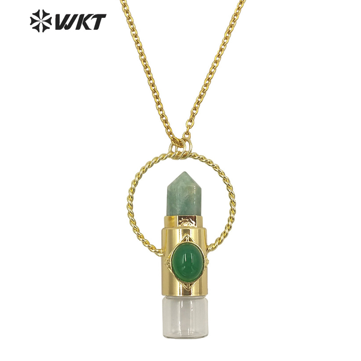 WT-N1308 Amazing WKT NEW Natural Stone Spirit Quartz Roller Perfume Bottle Pendant Necklace for Women Gift Stone Bottle Necklace