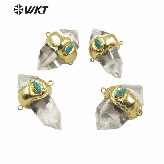 WT-P1552 Most Populared Double Loops Turquoise Charm Natural Crystal Quartz Point Pendant Healing Quartz Point Pendant Jewelry