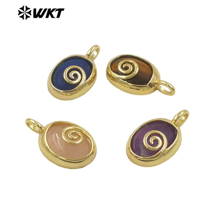 WT-P1992 Newest Design Small Oval Rotation Metal With Natural Gemstone Charms for Jewelry Match