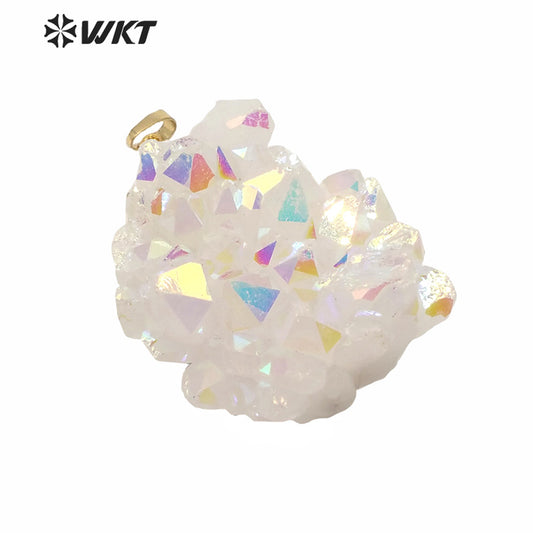 WT-P1561 Amazing rainbow Natural Aura Cluster Quartz Pendant One Single Hoop Druzy Cluster Quartz Angel Pendant