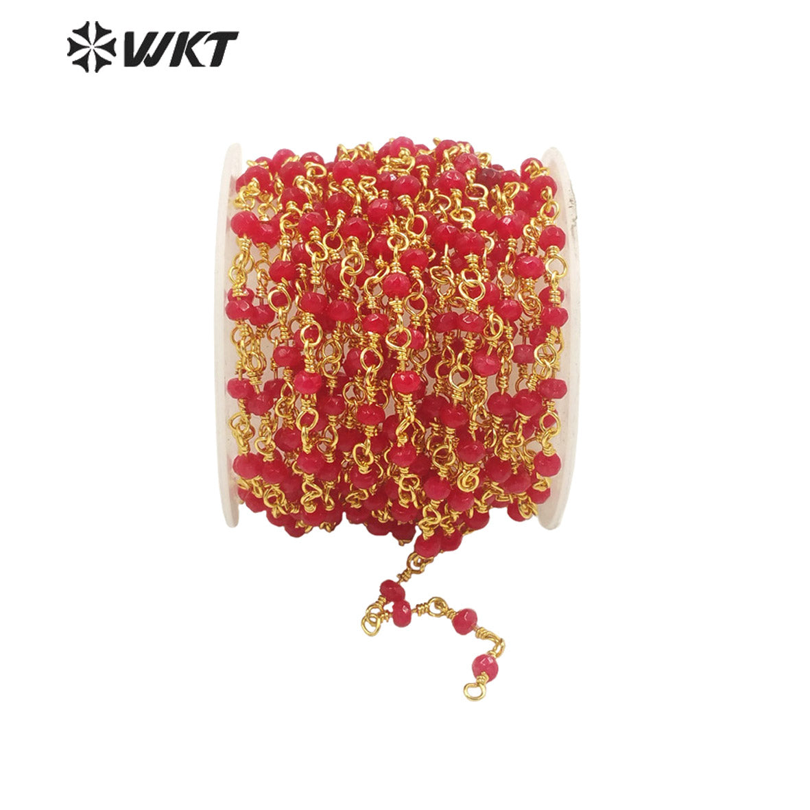 WT-RBC193 New Hot Color Fashion 18k Real Gold Plated Resist Tarnishable Red Jade Beads Chain Women Jewelry Finding Stone Chain