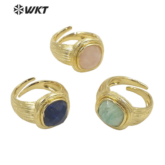 WT-R455 New Design Satin Finished Simple Stone Women Ring 18k Gold Plated square Stone Gemstone Party Ring