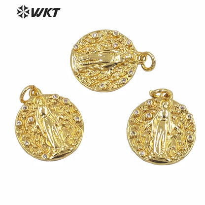 WT-MP186 the Most Populared Round Coin the Beauty Pendant Full Gold Electroplated Metal Charm Pendant As Gift