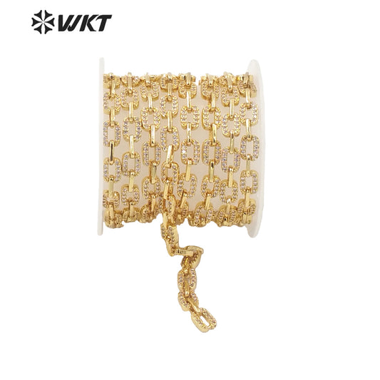 WT-BC145 Small Size square Link Chain Jewelry Findings Fashon Gold CZ square Brass Necklace Chain Precious Gold Hand Make Chain