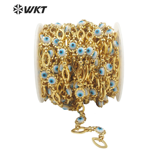 WT-RBC191 Amazing Unique Turkey Evil Eye Chain 18k Real Gold Plated Resist Tarnishable Lucky DIY Brass Chain for Bracelet