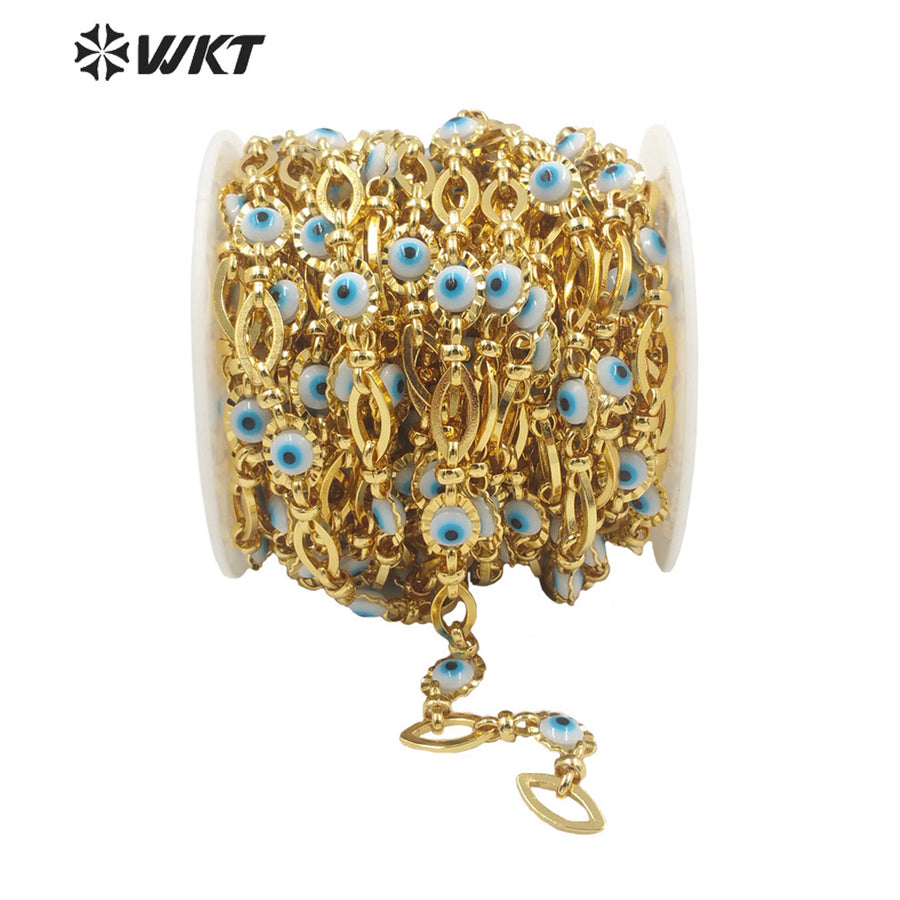 WT-RBC191 Amazing Unique Turkey Evil Eye Chain 18k Real Gold Plated Resist Tarnishable Lucky DIY Brass Chain for Bracelet