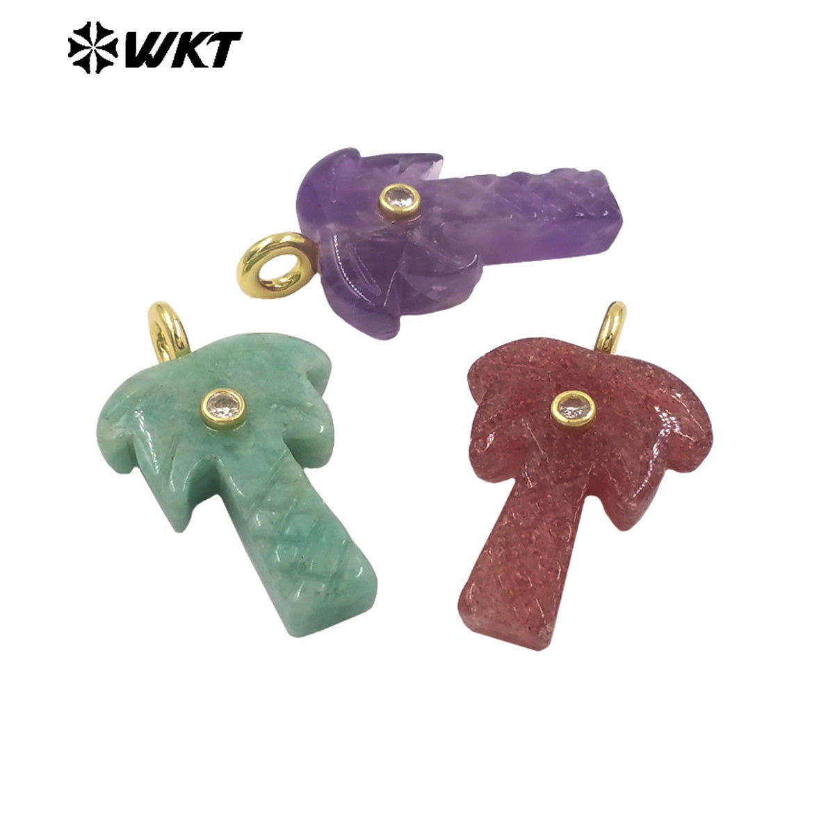 WT-P2109 Exquisite Design Zircon And Natural Gemstones Carved Coconut Trees Shape Pendants As Women Fashion Jewelry Accessory