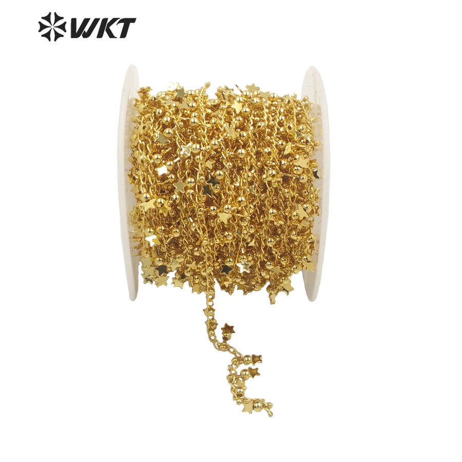 WT-BC160 Wholesale Fashion 18k Real Gold Plated Brass Star Chain Tiny Handmade Gold Jewelry Necklace Chain with Charms