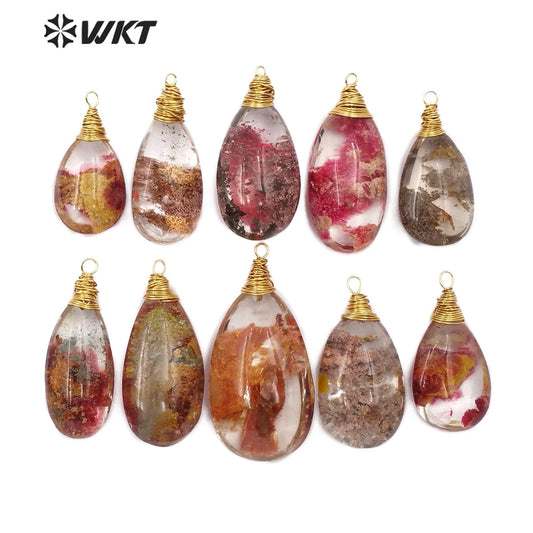 WT-P1454 Natural Crystal Quartz Pendant Egg Shape Stones Brass Wire Capped Pendant Women Necklace Ornaments Jewelry