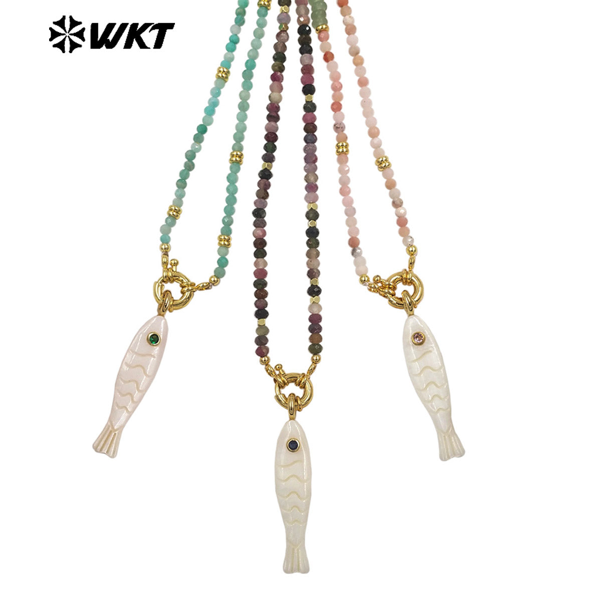 WT-JN405 Wonderful Natural Gemstone Beads Chain With White Shell Fish Charms Gold Necklaces For Women Party Trendy Matching