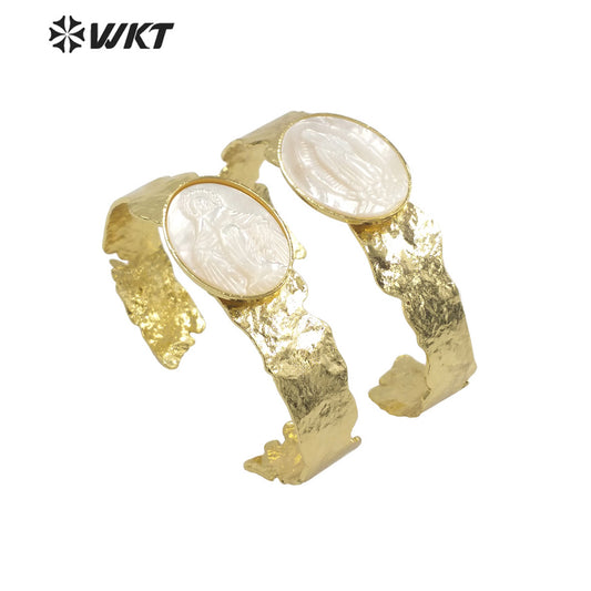 WT-MPB084 WKT New Religious Mother of Pearl Lady of Grace Bangle Saint Miraculous Shell Bangle Jewelry for Christian