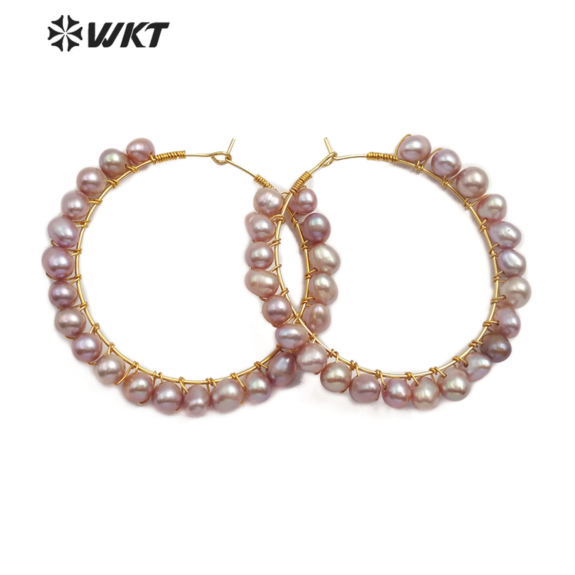 WT-E547 Natural Pearl Earring White Yellow Purple Color Round Pearl Earring Garland Shape Beautiful Earring Wedding Jewelry