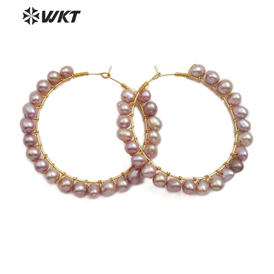 WT-E547 Natural Pearl Earring White Yellow Purple Color Round Pearl Earring Garland Shape Beautiful Earring Wedding Jewelry