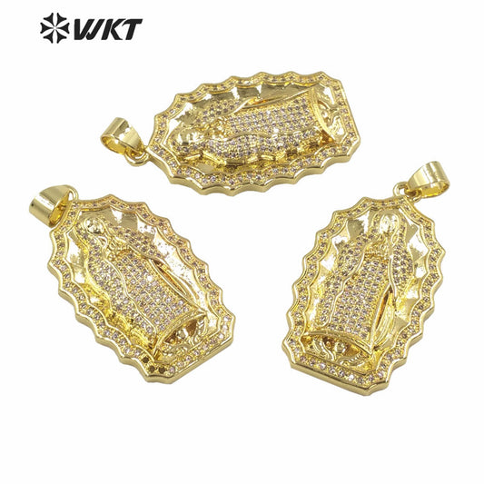 WT-MP277 Newest Vintage Style Female Deity Shaped Natural Shell Shell&Cubic Zircon Madonna Design Pendant