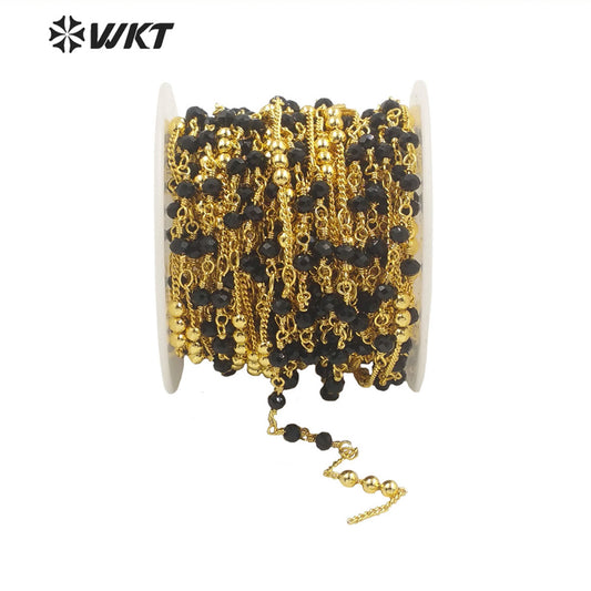 WT-RBC194 Wholesale New Black Beads Link Chain Sell by Meter 18k Real Gold Plated Jewelry Findings Chain for Necklace Design