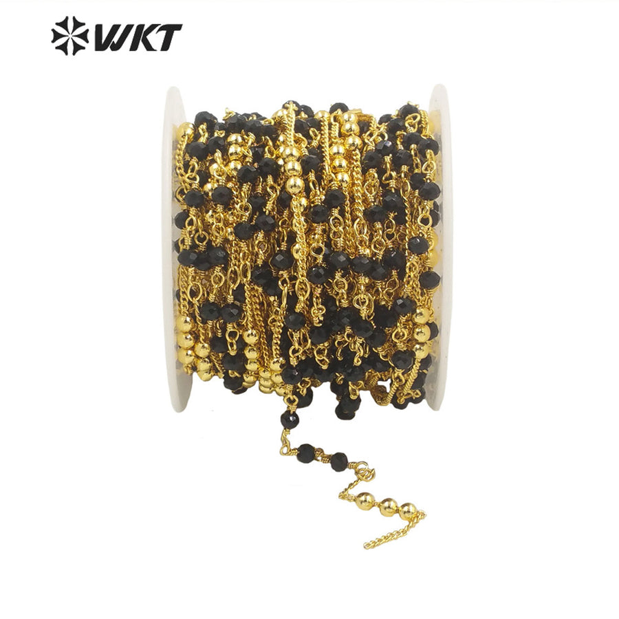 WT-RBC194 Wholesale New Black Beads Link Chain Sell by Meter 18k Real Gold Plated Jewelry Findings Chain for Necklace Design