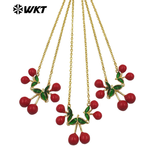 WT-JFN41 Beautiful Newest Gold Plated Necklace With Three Cherries Tiny Chain For Women Jewelry Accessories Gift Wholesale
