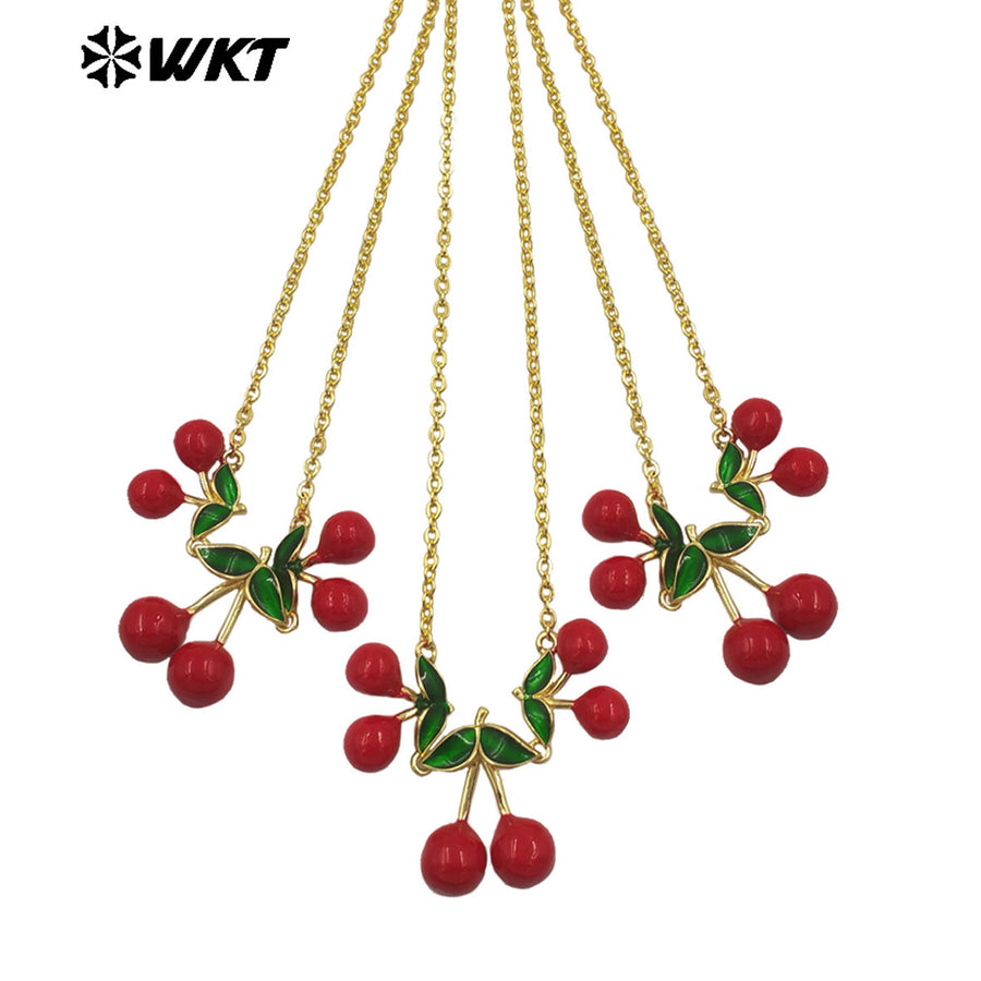 WT-JFN41 Beautiful Newest Gold Plated Necklace With Three Cherries Tiny Chain For Women Jewelry Accessories Gift Wholesale