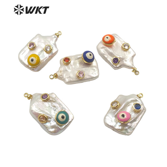 MP141 Hot Sales Natural Freshwater Pearl Pendant Long Rectangle White Pearl Pendant With CZ Charms for Necklace