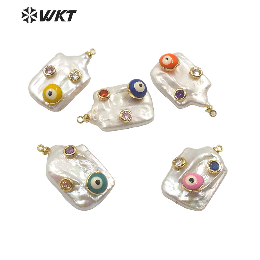 MP141 Hot Sales Natural Freshwater Pearl Pendant Long Rectangle White Pearl Pendant With CZ Charms for Necklace