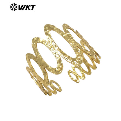 WT-B714 Exclusive Gold Plated Big And Small Oval Shape Yellow Brass Metal Bangle Adjustable Size For Female Fashion Jewelry