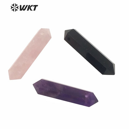 WT-P1579 Wholesale Natural Gemstone Double Point Quartz Pendant Fashion 1.2mm Hole Rose Quartz Stone Point Pendant