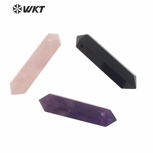 WT-P1579 Wholesale Natural Gemstone Double Point Quartz Pendant Fashion 1.2mm Hole Rose Quartz Stone Point Pendant