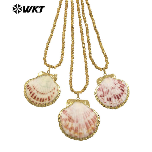 WT-JN341 Fashion Beach Vacation Style 18K Gold Plated Natural Scallop Shell Pendant Necklace For Women Beautiful Gifts